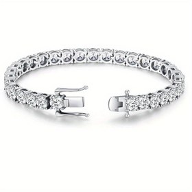 Resim Lüks Moissanite Tenis Bilekliği - 10.5-14 Karat Laboratuvar Oluşturulmuş, Platin Kaplama 925 Gümüş, Şık Tasarım ile Nisan Doğum Taşı, Erkekler ve Kadınlar için Mükemmel Hediye, Tüm Mevsimler İçin 