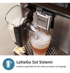 Resim Philips 2300 Serisi Lattego Tam Otomatik Espresso ve Cappuccino Makinesi Silentbrew Sessiz Teknoloji Siyah ve Çekirdek Kahve 