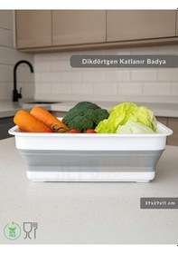 Resim Katlanır Badya - Akordiyon Katlanabilir Dikdörtgen Kova 8 L - Beyaz/gri - Bpa Free Beyaz Gri 