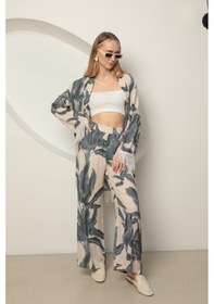 Resim Chıcnhappy Viskon Kumaş Empirme Kadın Kimono Takım Gri 24pn5090012 Gri 