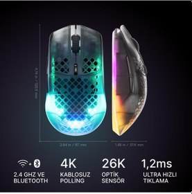 Resim Steelseries Aerox 3 Wireless Gen 2 - Shadow 4K Kablosuz Gaming Mouse 