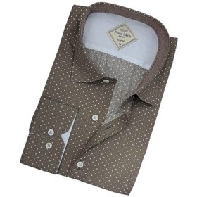 Resim Pamuklu Poplin Vizon Uzun Kollu Erkek Gömlek Slim Fit Kalıp -9808 Vizon 