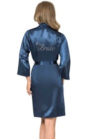 Resim AHU Lacivert Kısa Saten Bride Sabahlık 