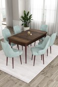 Resim Canisa Ram Serisi 80x132 Açılabilir Mutfak Masası Takımı Barok Desen Masa 6 Su Yeşili Sandalye 