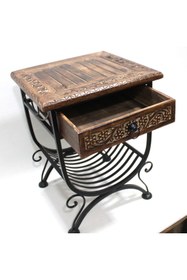 Resim Otantik Çarşı Ahşap Ferforje Oymalı Komodin Etajer Gazetelikli 38x36x50 cm. 