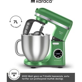 Resim Karaca 2000W Yüksek Güçlü ve 7 Litrelik Büyük Hazneli Dijital Ekranlı Çırpma, Karıştırma ve Hamur Yoğurma Makinesi & Mutfak Şefi + Hassas Mutfak Tartı 