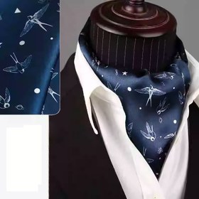 Resim 1 Adet Şık Erkek Moda Çift Taraflı Eşarp - Mavi Yıldızlı Gökyüzü & Kırlangıç Deseni, Modern Şehir Tarzı, Polyester Kumaş, Hafif ve Şık Günlük veya Resmi Giyim İçin, Günlük Şehir Aksesuarı | Zarif Moda Aksesuarı | Parlak Dokulu, Şık Şal 