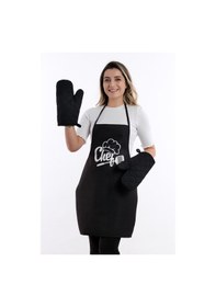 Resim Beautiful Set Sıvı Geçirmez Su Geçirmez Mutfak Önlüğü 2 Eldiven Siyah1 