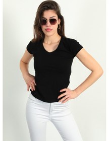 Resim Modaplaza Kadın V Yaka Kısa Kol Tshirt 101by010006- Siyah K23YALAT21043TSHRTSİYAH Siyah 