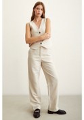 Resim Never More Yüksek Bel Keten Pantolon Bej 