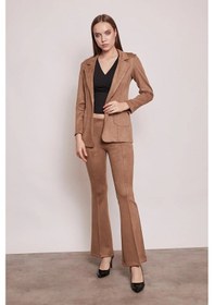Resim Süet Kumaş Cep Detaylı Düğmeli Şık Blazer Ceket-camel CAMEL 