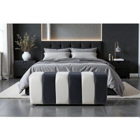 Resim Premium Büyük Yarmalı Yatak Ucu Bench & Makyaj Masası Pufu Modern, Şık & Dekoratif Antrasit- Antresit 