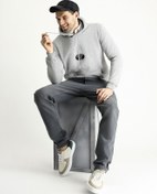 Resim Açık Gri Melanj Kapüşonlu Baskılı Pamuklu Sweatshirt Kigili