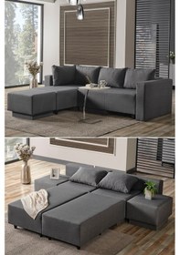 Resim Kagu Corner Poly-l Köşe Takimi-kanepe-yatak-dinlenme Koyu Gri 