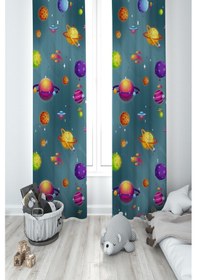 Resim Mekta Home Bebek Ve Çocuk Odası Uzay Ve Gezegen Desenli 2 Kanat Fon Perde 