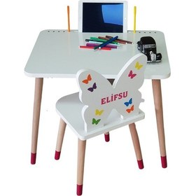 Resim Liva Ahşap Çocuk Aktivite Masa Sandalye Takımı 1 Masa + 1 Sandalye Beyaz - Pembe 