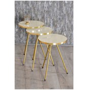 Resim Zigon Sehpa 3'Lü Gold Metal Ayak Krem Gold 