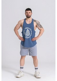 Resim Gymwolves Erkek Spor Atleti Stringer Workout Tanktop Indigo Wolf Serisi-Indigo 