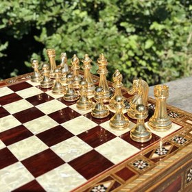 Resim Premium Tamamen El Yapımı Satranç Takımı, Gold Metal, Masif Ahşap Satranç, Hediyelik, Satranç Seti 