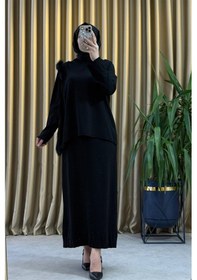 Resim Misswhence Miss268 Kürklü Triko Tunik Siyah Çok Renkli 