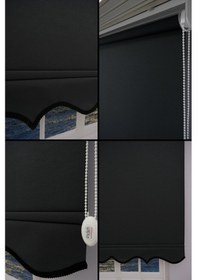 Resim Kalın Keten Stor Zebra Güneşlik Perde Etekli Alüminyum Kasa & Boru, Ithal Kumaş Siyah 