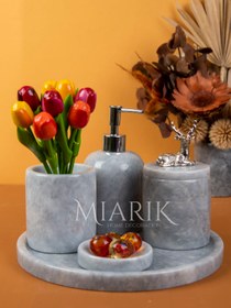 Resim MIARIK DESIGN & DEKORASYON Dekoratif Mermer 5 Li Geyik Detaylı Banyo Seti Takımı 