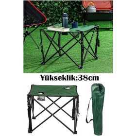 Resim Katlanır Kamp Masası Çantalı Bardak Gözlü Kanvas Kumaş Ha041 Siyah - Yeşil 