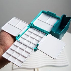 Resim 1 Adet Bview Taşınabilir Suluboya Boya Kutusu ve Fırça Yıkama Aparatı - Yağlı, Akrilik, Gouache Sanatçılar İçin Kompakt Plastik Palet, Mor/Yeşil, Güç Gerektirmez, Çok Amaçlı Seyahat Sanat Malzemeleri, Şık Dikdörtgen Tasarım, Dayanıklı Saklama Tepsileri 