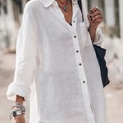 Resim Kadınlar için Günlük Düğmeli Gömlek - Uzun Kollu, Beyaz Polyester, Yarı Şeffaf, Makinede Yıkanabilir, Yaka Tasarımı, İlkbahar/Yaz/Sonbahar İçin Mükemmel 