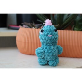 Resim LUBIKO STUDIO Amigurumi Kadife İp Dinozor Anahtarlık - Yumuşak Peluş Dino Çanta Süsü ve Hediyelik (Turkuaz) 