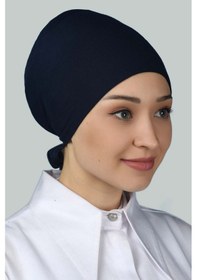 Resim Altobeh Kadın Pratik Dikişsiz Bağcıklı Kaymayan Tesettür Penye Bone - Lacivert 