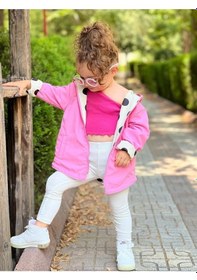 Resim Modavals Kız Çocuk Puantiyeli Çift Taraflı Açık Krem&pembe Yağmurluk 489756231 Pembe 