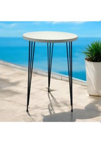 Resim Zigon Sehpa Beyaz Metal Tel Ayak 37 Çap Beyaz - Atlantik Çam 