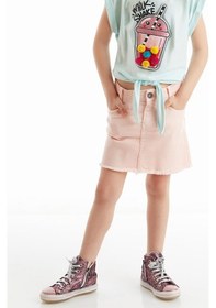 Resim Denokids Pembe Denim Mini Kız Etek Pembe 