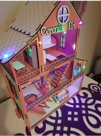 Resim Peri Led Kişiye Özel Bebek Evi Barbie Oyun Evi Ahşap Oyun Siyah-Beyaz 