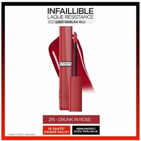 Resim L'ORÉAL PARİS INFAİLLİBLE MATTE RESİSTANCE LİKİT PARLAK RUJ 215 DRUNK IN ROSE 