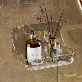 Resim Banyo için şeffaf akrilik duvara monte edilebilir raf - Matkap gerektirmeyen, kolay kurulumlu tuvalet ve kozmetik depolama rafı, görünüm için şeffaf tasarım, küçük banyolar için mükemmel, banyo düzenleyicileri ve depolama, banyo rafı 