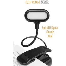 Resim Ledli Klipsli Mini Kitap Okuma Lambası Mandallı Pille Çalışan Işık Masa Lambası Kitap Okuma Işığı 