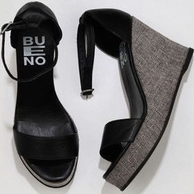 Resim Bueno Shoes Siyah Deri Kadın Dolgu Topuklu Sandalet 01wu7200 