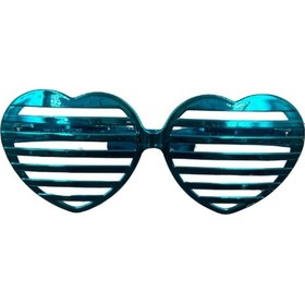 Resim Parti Gözlük Plastik Camsız Panjur Kalp Şekilli Mavi 14x6 Cm Tüm Yaşlar 
