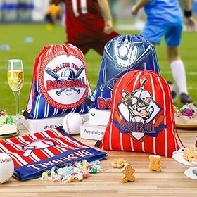 Resim 12 Adet Beyzbol veya Futbol Parti Çantaları Çocuk Beyzbol İpli Çanta Paketi Futbol Spor Hediyeler Hediye Hediye Çantaları Parti Hediyeleri 