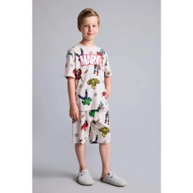 Resim DeFacto Marvel Lisanslı Comıcs Regular Fit 2'li Bej Pijama Takımı Erkek Çocuk H8033A826HS 