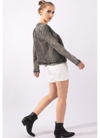 Resim Kadın Power Strech Bleach Washing Siyah Kot Ceket Antrasit 