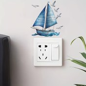 Resim 1 adet Denizcilik Yelkenli ve Çulluklu Etiket - Su Geçirmez Çıkarılabilir PVC Mat Duvar Etiketi, Aydınlatma Anahtarları, Çıkışlar, Banyo, Yatak Odası, Oturma Odası için Uygun - Modern Ev Dekoru, Aydınlatma Anahtarı Dekoru Etiketi 