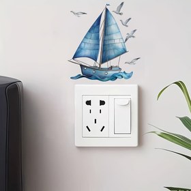 Resim 1 adet Denizcilik Yelkenli ve Çulluklu Etiket - Su Geçirmez Çıkarılabilir PVC Mat Duvar Etiketi, Aydınlatma Anahtarları, Çıkışlar, Banyo, Yatak Odası, Oturma Odası için Uygun - Modern Ev Dekoru, Aydınlatma Anahtarı Dekoru Etiketi 