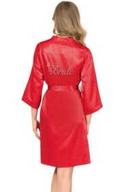 Resim Marsilyan ieg Kırmızı Kısa Saten Bride Sabahlık ILKEL-MDGYM457 