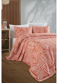 Resim Baskılı Pike Takımı Çift Kişilik Line Art Kiremit Kiremit 