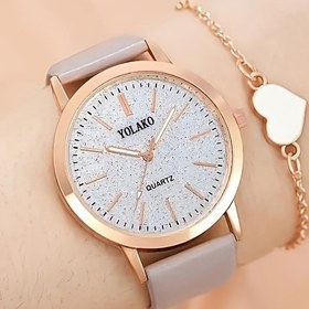 Resim 2'li Yeni Kadın Moda Şık PU Deri Kuvars Saat + Basit Kalp Kolye Bilezik Takı Seti Sevgililer Günü, Paskalya, Ramazan, Doğum Günü, Noel, Arkadaşlar ve Aile için Hediye, Kurban Bayramı 