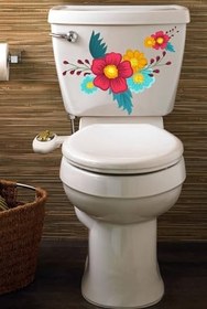 Resim Sarı Kırmızı Turkuaz Çüçekler Klozet Sticker Banyo Sticker Seti 