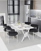 Resim Avvio Majer Beyaz Teddy Sandalye 80x120 Yemek Masası Mutfak Masası 4 Kişilik Masa Sandalye Takımı Beyaz 